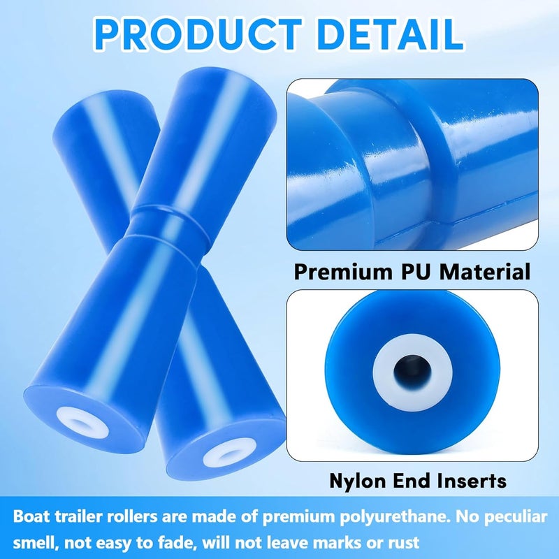 BALAVA Boat Trailer Roller 8/10/12in,Keel Rollers for Boat Trailer,Heavy Duty PU Bow Roller Boat Trailer Accessories Replacement Boat Trailer Parts Fits 5/8" Shaft (Blue,1/2 Pack) - Image 3